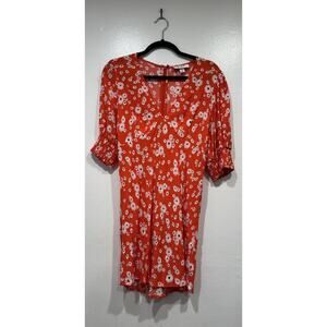 Rixo x Target Orange Red Ditsy Daisy Floral Puff Sleeve V Neck Mini Dress 10